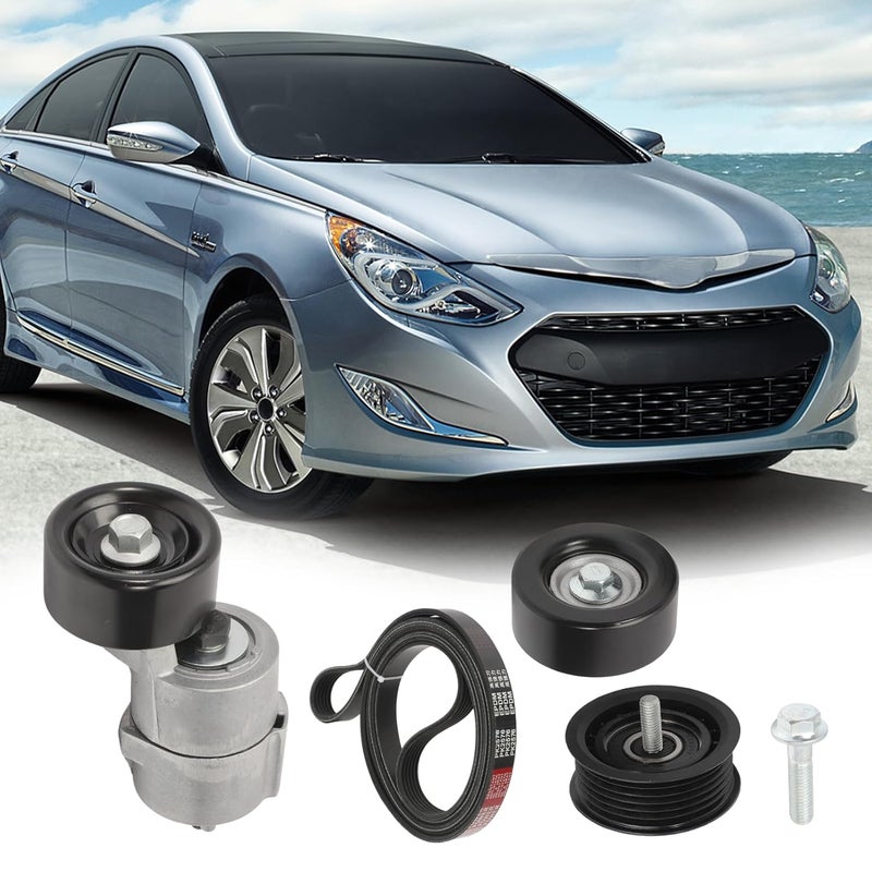 GNXFixt Tensioner & Serpentine V-Ribbed Belt & Idler Pulley Kit for 2.0L 2.4L Sonata Tucson Optima Hybrid Sorento for Sportage Turbo 252122G760 2528125000 2528825001 - Image 4